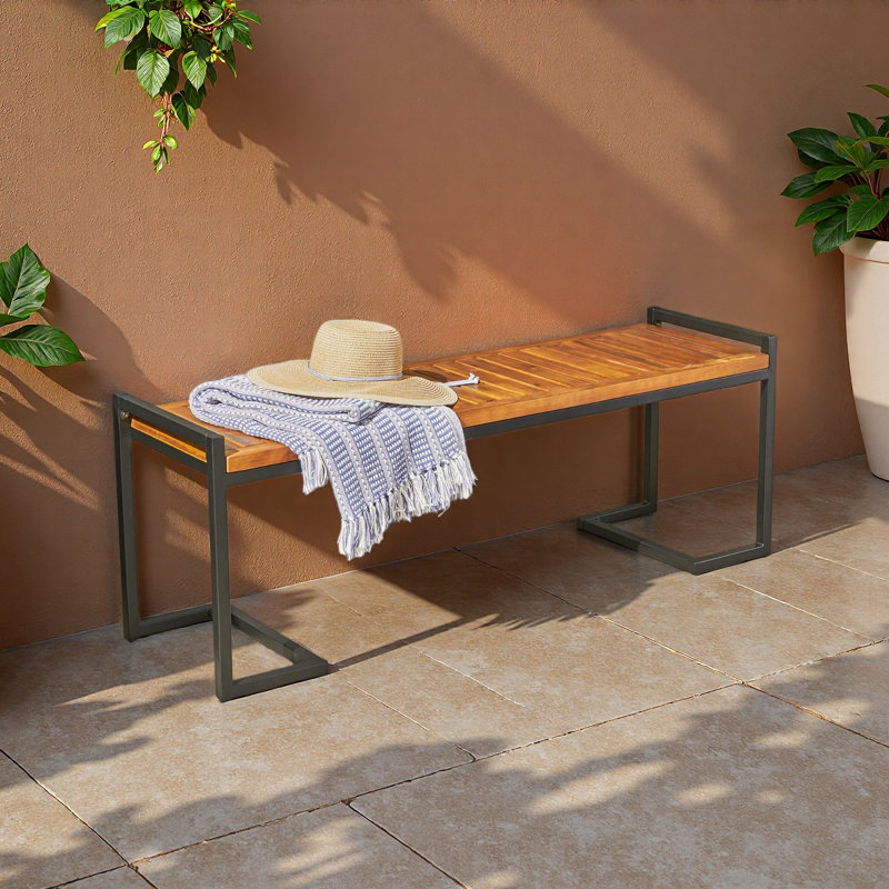 BANC INDUSTRIEL EN BOIS ET MÉTAL, Teck