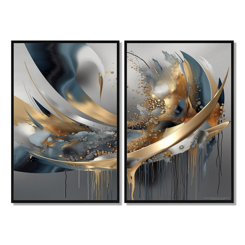 Abstract Shapes And Infinity Lines I - Abstract Shapes Canvas Prints, Noir, H 36 po x l 48 po, Impression encadrée flottante