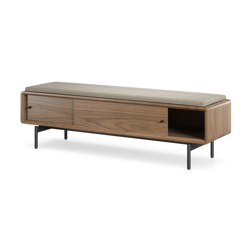 LINQ Leather Storage Bench, Natural Walnut/Pecan