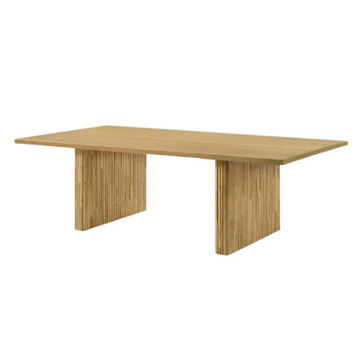 Rectangular Wooden Dining Table With Vertical Striation Degisn In Natural