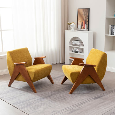 Kyajah 27.5" W Chenille Solid Wood Armchair (Set of 2)