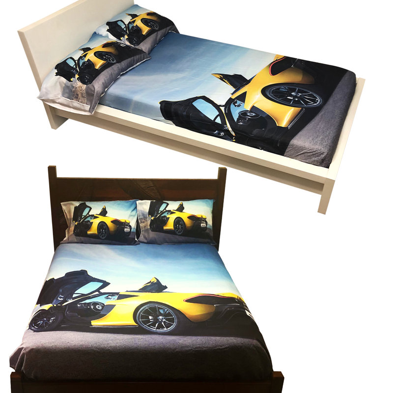 Car printed 4 pc bedsheet set, Full Sheet Set with 2 Pillowcases