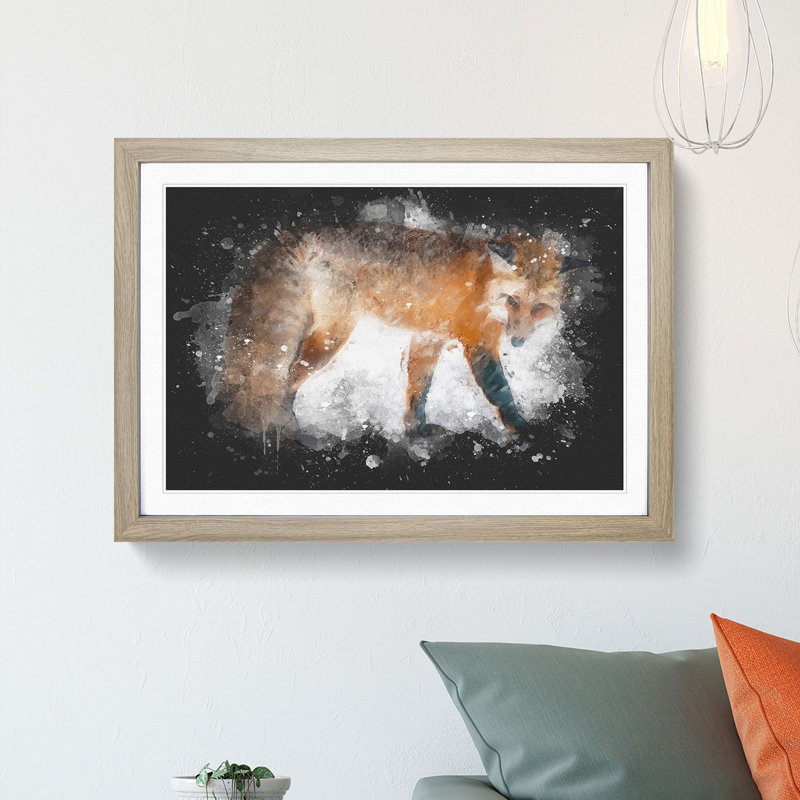 Red Fox In The Winter - Picture Frame Graphic Art, 62cm H x 87cm W x 2cm D, Oak Framed