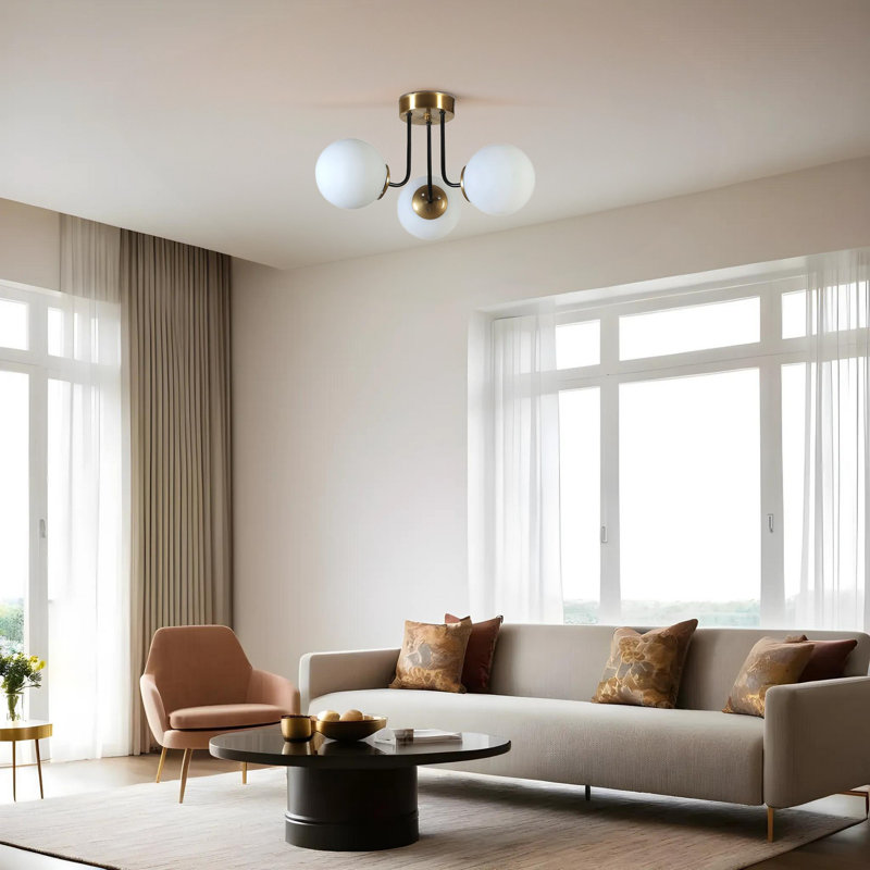 Chandle Flush Mount, Gold/White