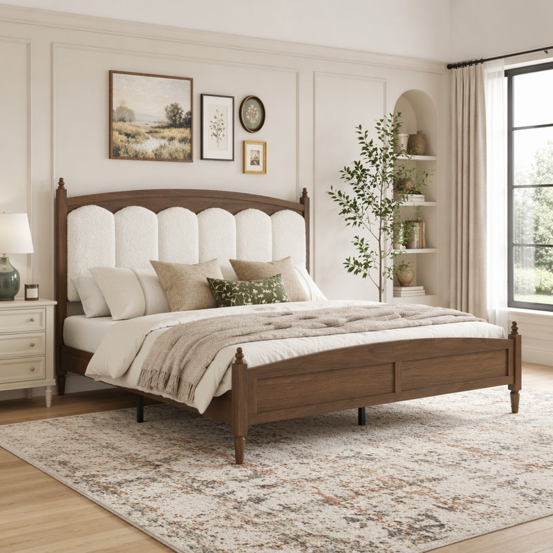 Platform Bed Frame with Upholstered Headboard, King