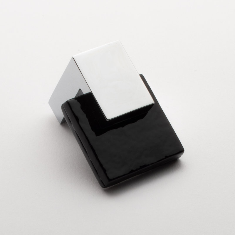 Affinity 1.625" Length Rectangle Knob, Polished Chrome, Black