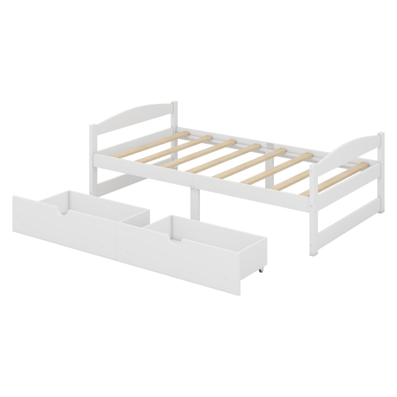 Lit plateforme avec deux tiroirs, Blanc