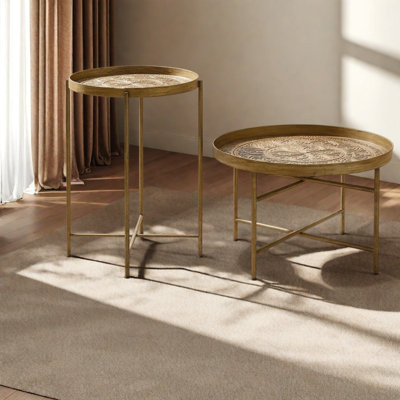 Gold Metal Coffee & Cocktail Tables Set, Modern Round Accent Tables for Home