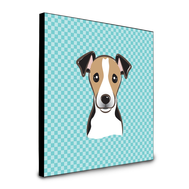 Panneau mural d’art Dungorbery, bleu, Jack Russell terrier noir / brun