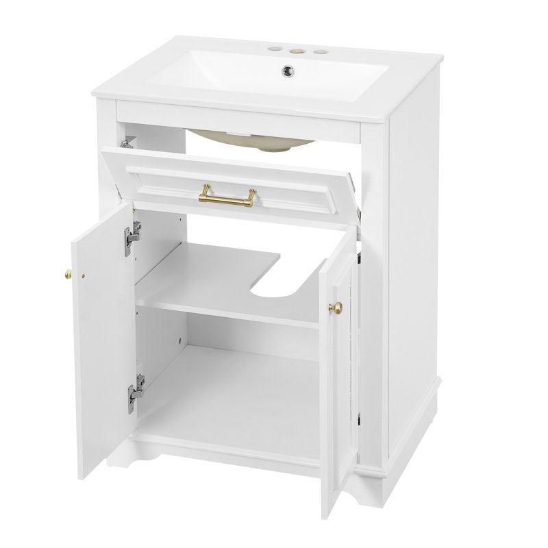Meuble-lavabo 24 po avec lavabo en céramique intégré, Blanc