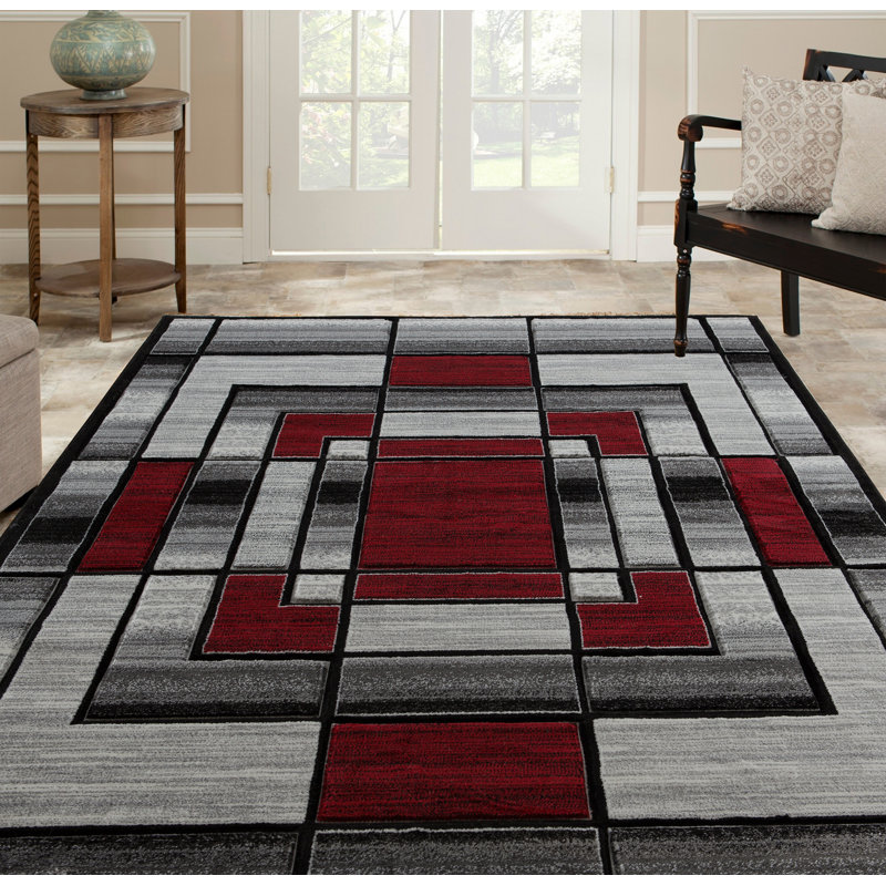 Tapis rouge à motif géométrique Adonia, Rectangle 5 pi 2 po x 7 pi 5 po