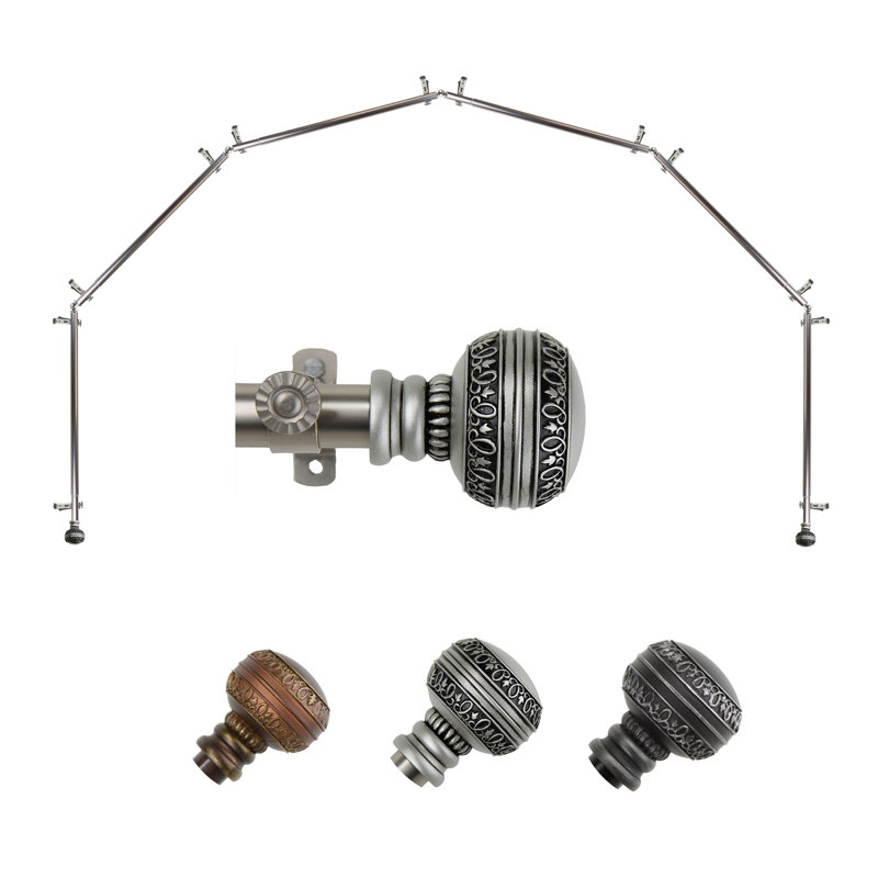 Ensemble de tringle à rideaux simple et quincaillerie Nolia Ornament, Nickel satiné, 18 à 28 po (de chaque côté)