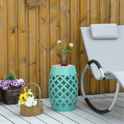 Table d'appoint ronde 12 "pour le patio, tabouret de pieds extérieur, table d'appoint en mosaïque de jardin, support pour plante, bleu