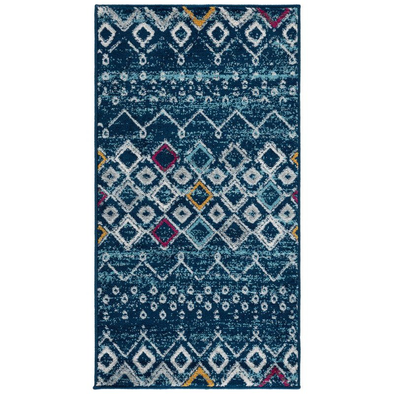 Aird Performance Southwestern Rug, Rectangle 2'3" x 4', Navy/Turquoise