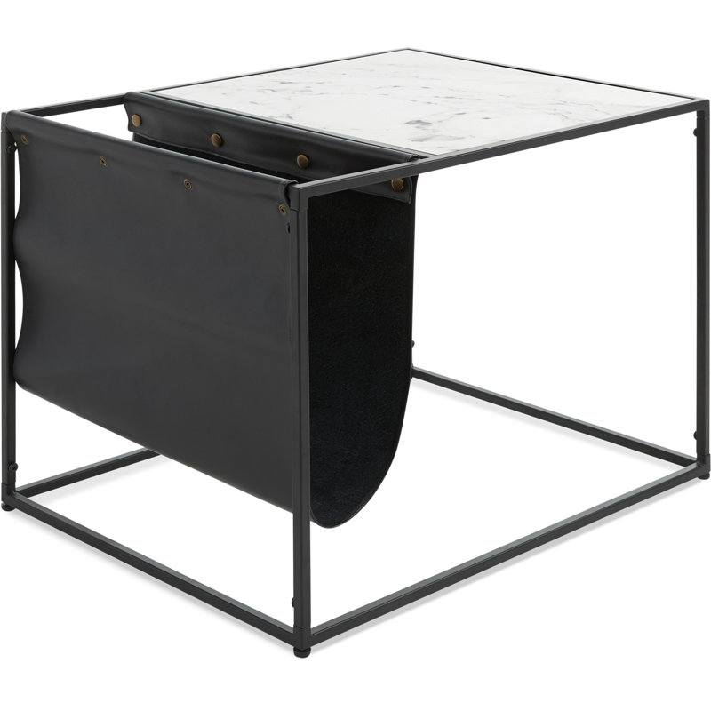 Wilson Black Metal and Marble Print Magazine Storage End Table