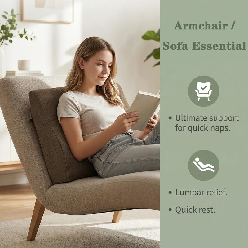 Patented Dual-Layer Foam Lumbar Support Pillow 20x16 Inch Washable Cover for Recliner Sofa