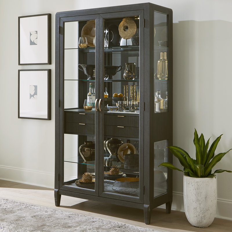 Tuxedo Brown Lighted Curio Cabinet with Glass Shelves
