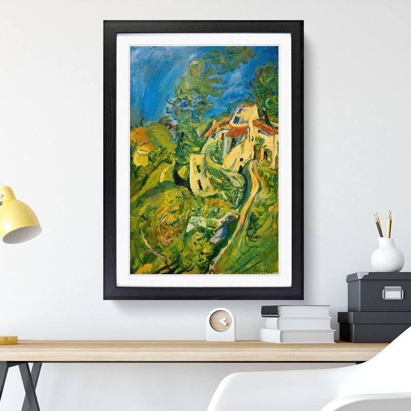 Landscape Town View by Chaim Soutine - Picture Frame Painting, Black Framed, 90cm H x 65cm W x 2cm D