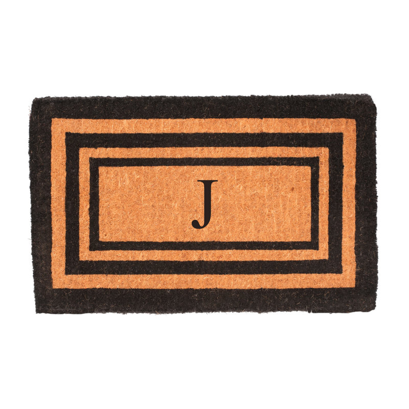 Tapis de porte d’extérieur en fibre de monogramme fait main Stansfield, J, Rectangle 2 pi x 3 pi 3 po