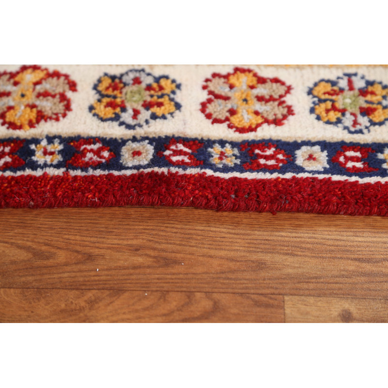 Tapis rouge Kazak en laine rouge noué à la main