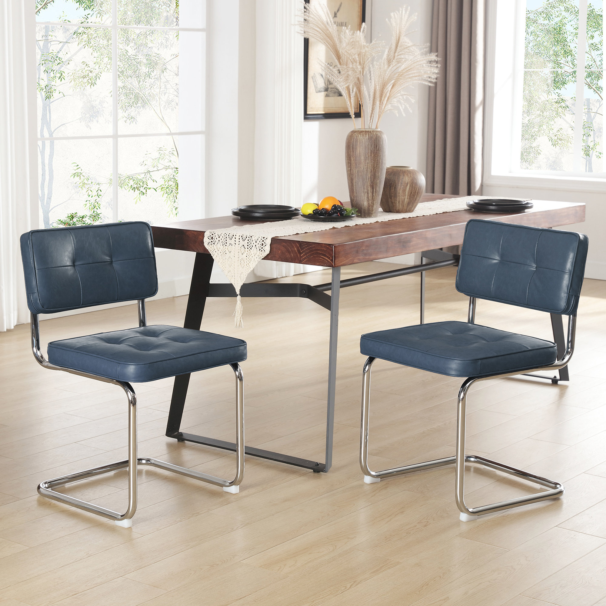 Leather cantilever dining chairs discount