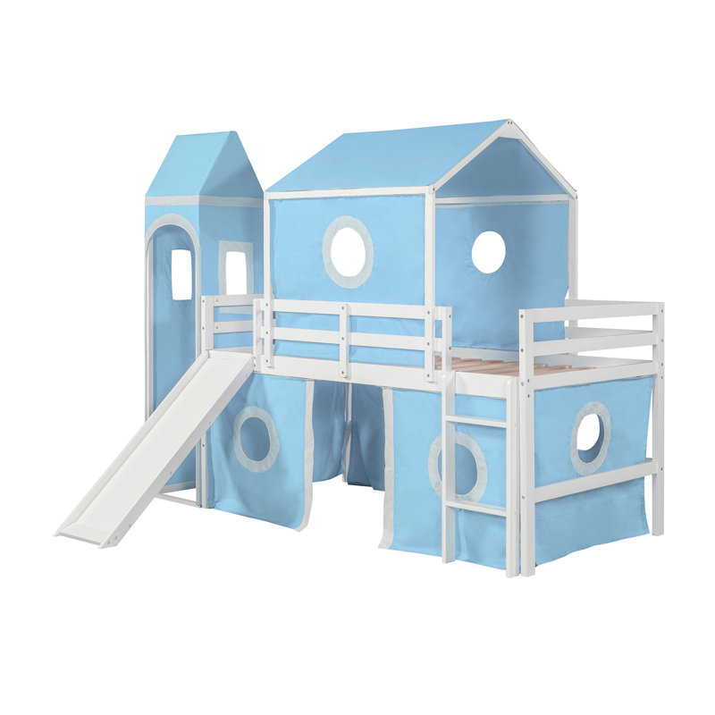Lit mezzanine simple avec glissade - Bleu
