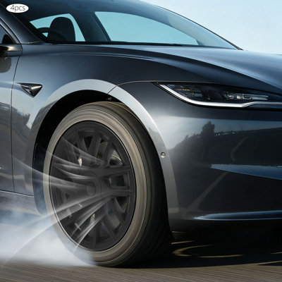 4PCS 18in Wheel Covers Matte Black Snap‑on Hubcaps ABS PC Wheel Rim Protector Covers for 2023 09 to 2026 Tesla Model 3