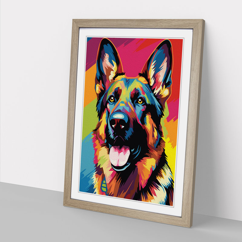 German Shepherd Pop No.2 - Framed Print, 46cm H x 34cm W x 2cm D, Oak