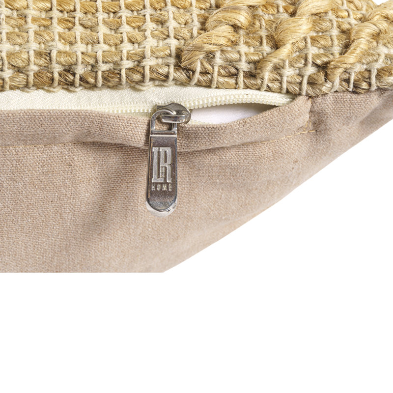 Tan Geometric Textured Hand-Woven Cotton Blend Throw Pillow