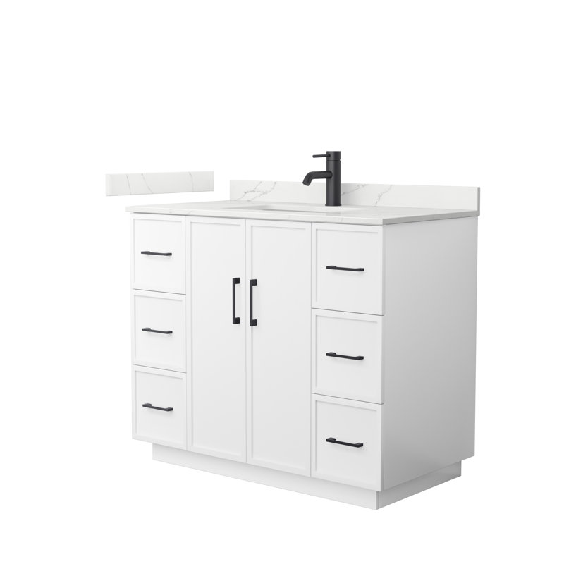 Elan TK 42" Freestanding Single Bathroom Vanity with Quartz Top, Giotto Quartz, White, Matte Black