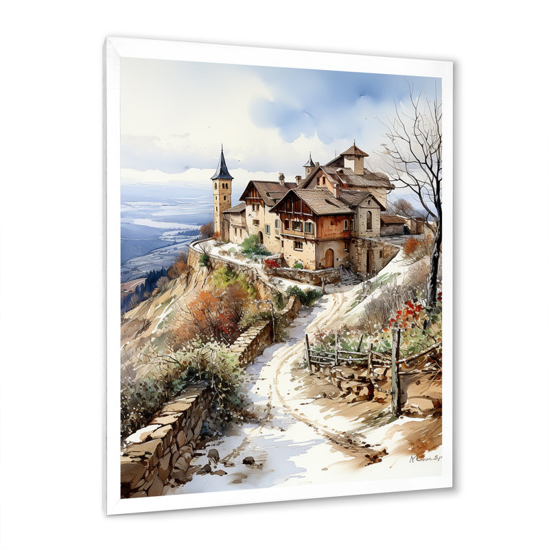 «Vineyard Winter Scenery IV», reproduction sur toile, H 32 po x l 24 po x P 1 po, Cadre simple blanc