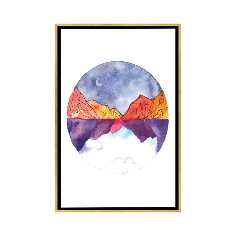 Art circulaire, H 26 po x l 18 po x P 1,5 po, Toile encadrée d'or