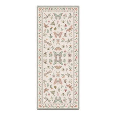 Machine Washable Animal Print Ivory / Pink Hallway Runner With Non-Slip Backing