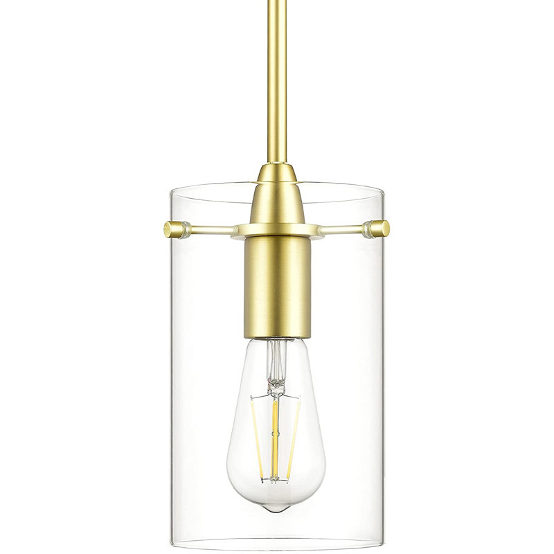 Luminaire suspendu cylindrique à 1 lumière Angelina, Satin Brass, Medium Shade, Clear