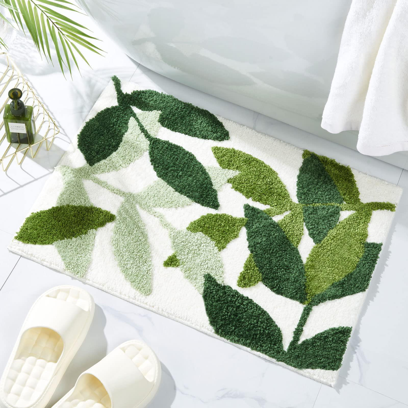 Lark Manor??? Long Bathroom Runner Rug , Green Leaves Large Bath Runner ...