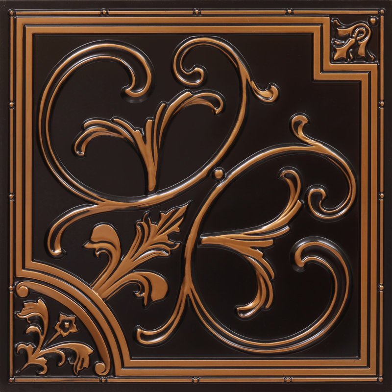 Lilies And Swirls Textured PVC Drop-In Ceiling Tile, Glue Up Ceiling Tile Ceiling Tile, Antique Copper