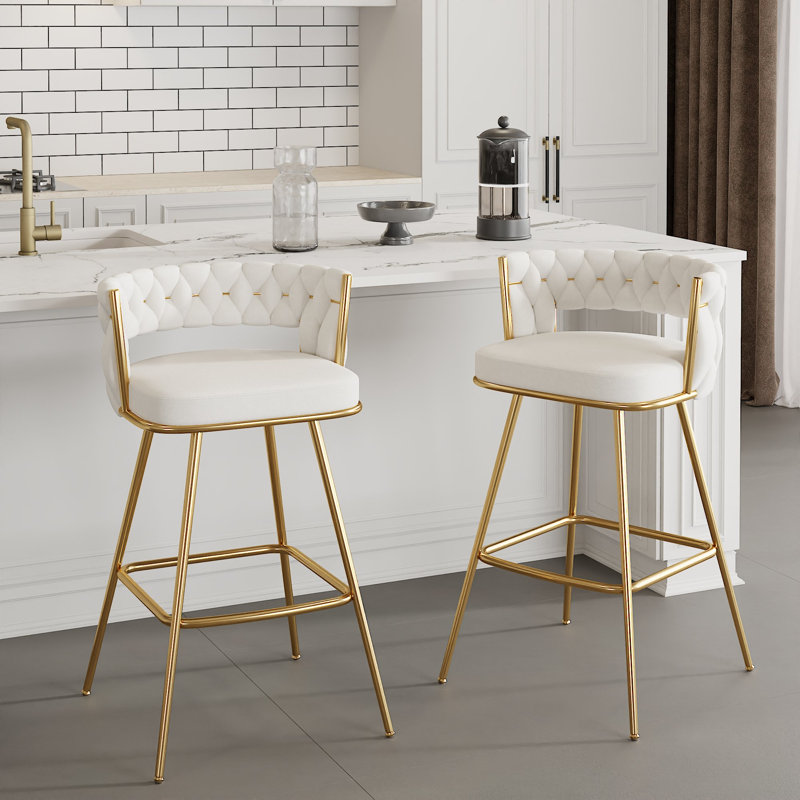 Ensemble de 2 tabourets de bar George avec tabourets de bar rembourrés en velours et à haut dossier et 4 pieds en métal pour îlot de cuisine