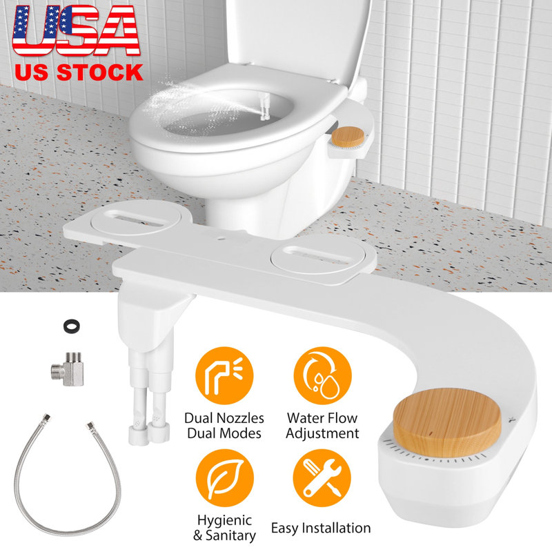 Fixation de bidet Siège de toilette pour bidet d'eau douce non électrique avec contrôle de débit d'eau à deux buses
