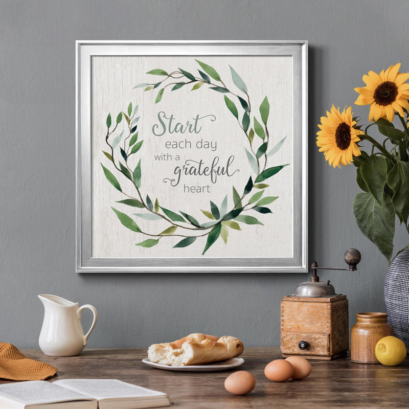«Grateful Heart Greenery», art textuel sur toile, Toile argentée, H 30,5 po x l 30,5 po x P 1,5 po