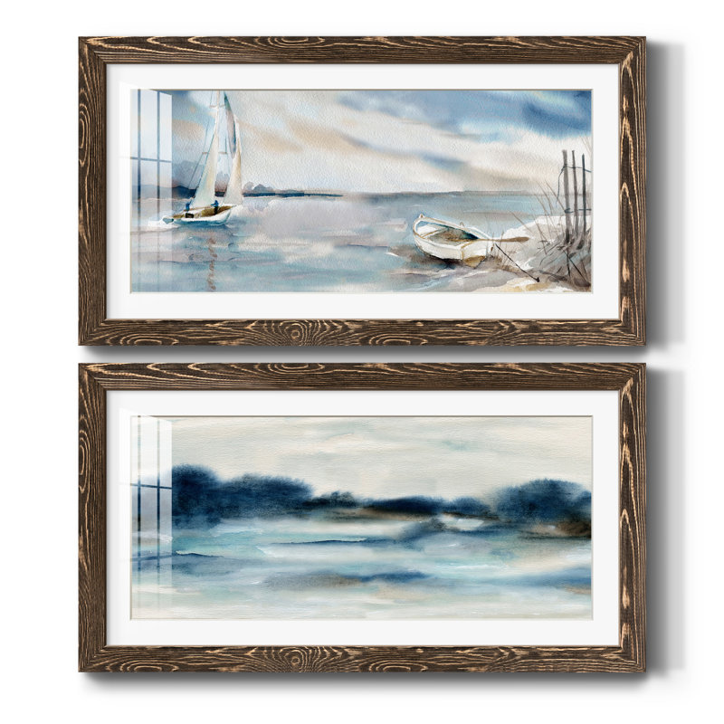 «Panoramic Coast», ensemble de 2 peintures sur toile encadrées, Noyer