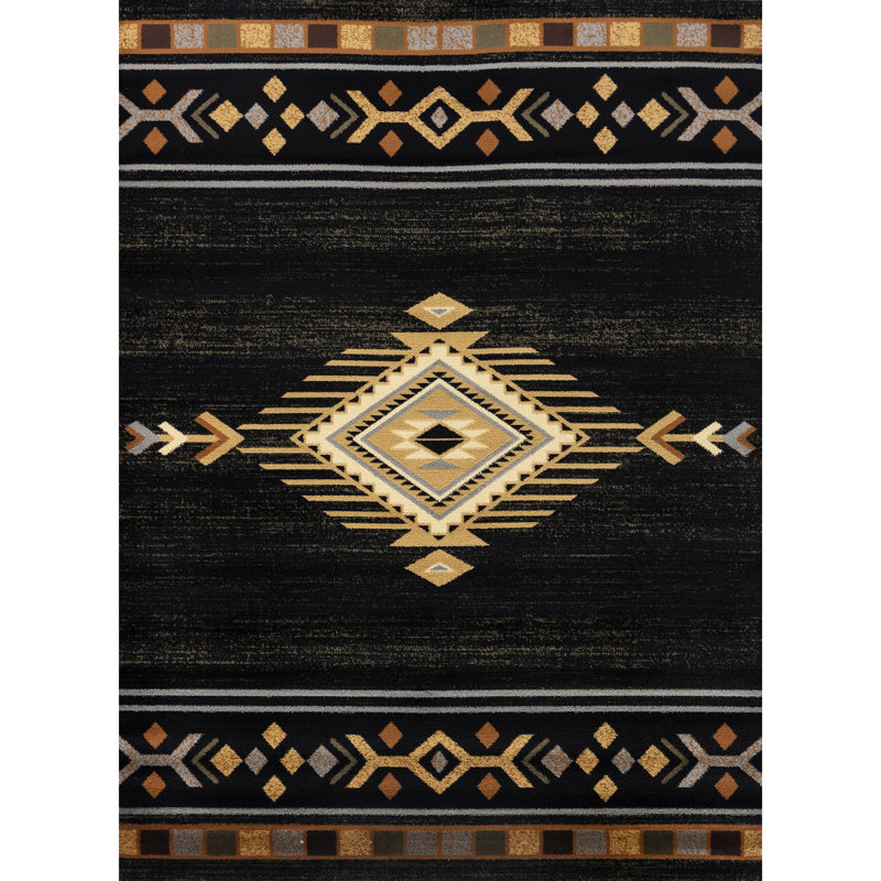 Area Rug, Tribes Gcyls4001, Black, 2.58 Ft X 7.25 Ft, Polypropylene, Stain , , For Linen Closet, Runner 2'6" x 7'4"