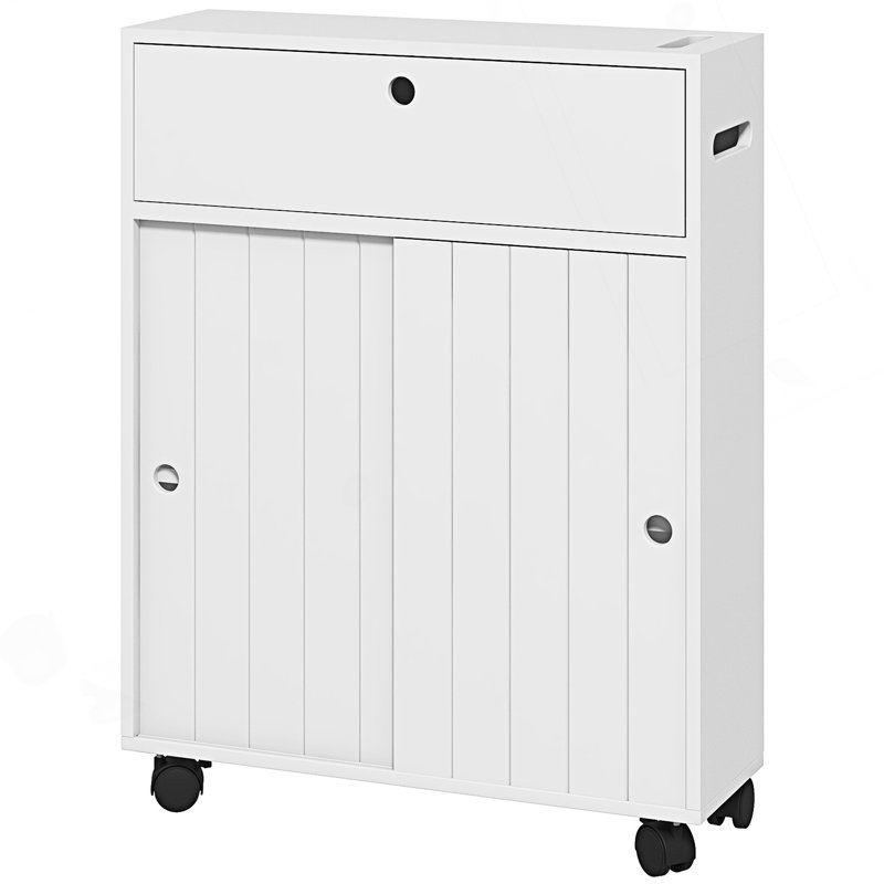Armoire d'entrée, armoire à papier hygiénique, armoire de salle de bain mince avec 4 roulettes, petite armoire de rangement