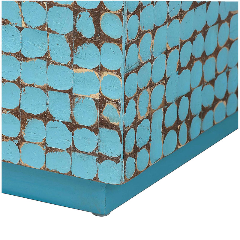 Table basse bohémienne en noix de coco bleue et bois d'acacia