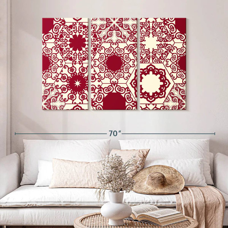 Red Hexagon Patterns, 32" H x 50" W