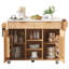 Îlot de cuisine cannelé de 52 po avec abattant, prise de courant, chariot de rangement de cuisine avec tablettes réglables, 2 portes et 2 tiroirs, table d'îlot roulant avec plateau en faux marbre pour la cuisine, naturel-121163791