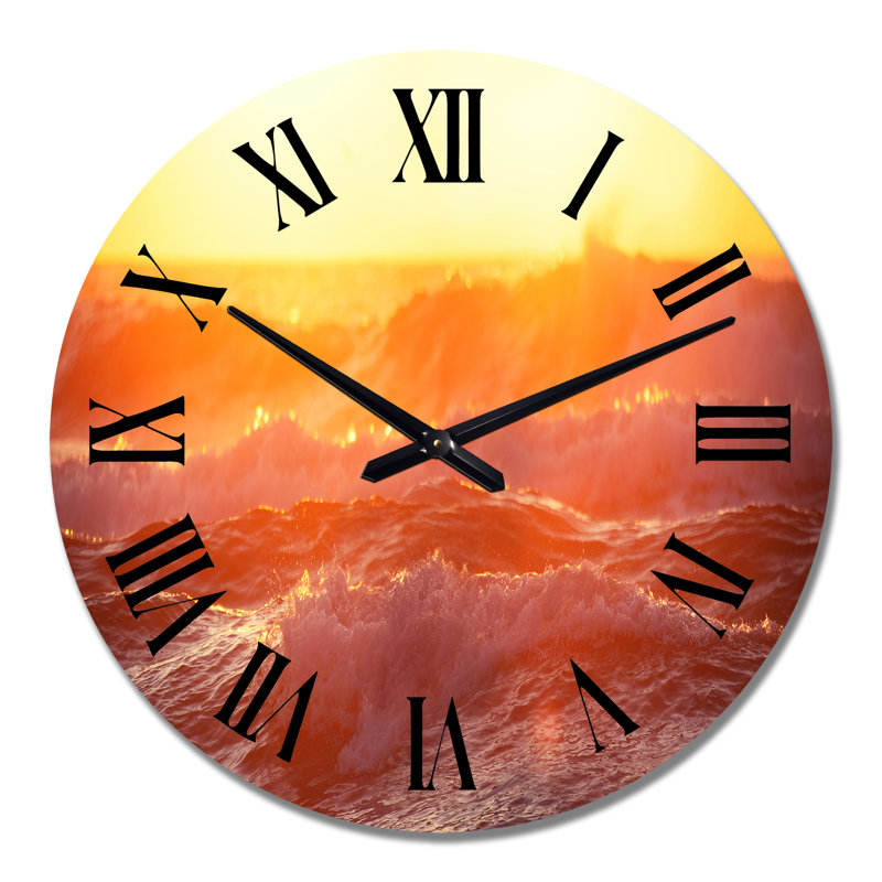 Golden Sea Sunrise and Splashing Wave - Horloge murale nautique et côtière, Grand