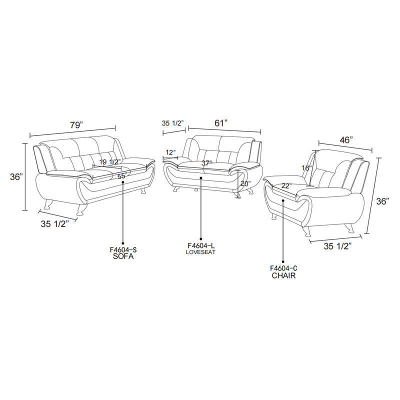 Ensemble canapé, causeuse et chaise Jeton, White Faux Leather