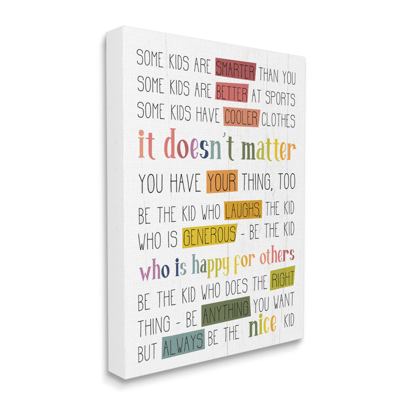 Be The Nice Kid Sentiments Rainbow Text Pop, Toile tendue, H 48 po x l 36 po x P 1,5 po