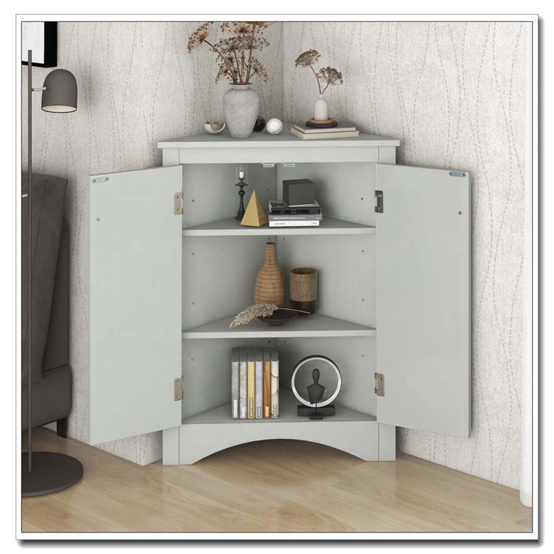 Armoire de rangement d'angle pour salle de bain avec tablettes réglables, Gris