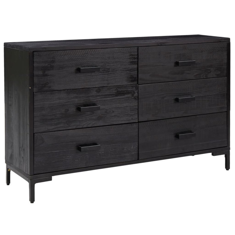 Jeronn Solid Wood 43.3'' W 6 - Drawer Dresser, Black